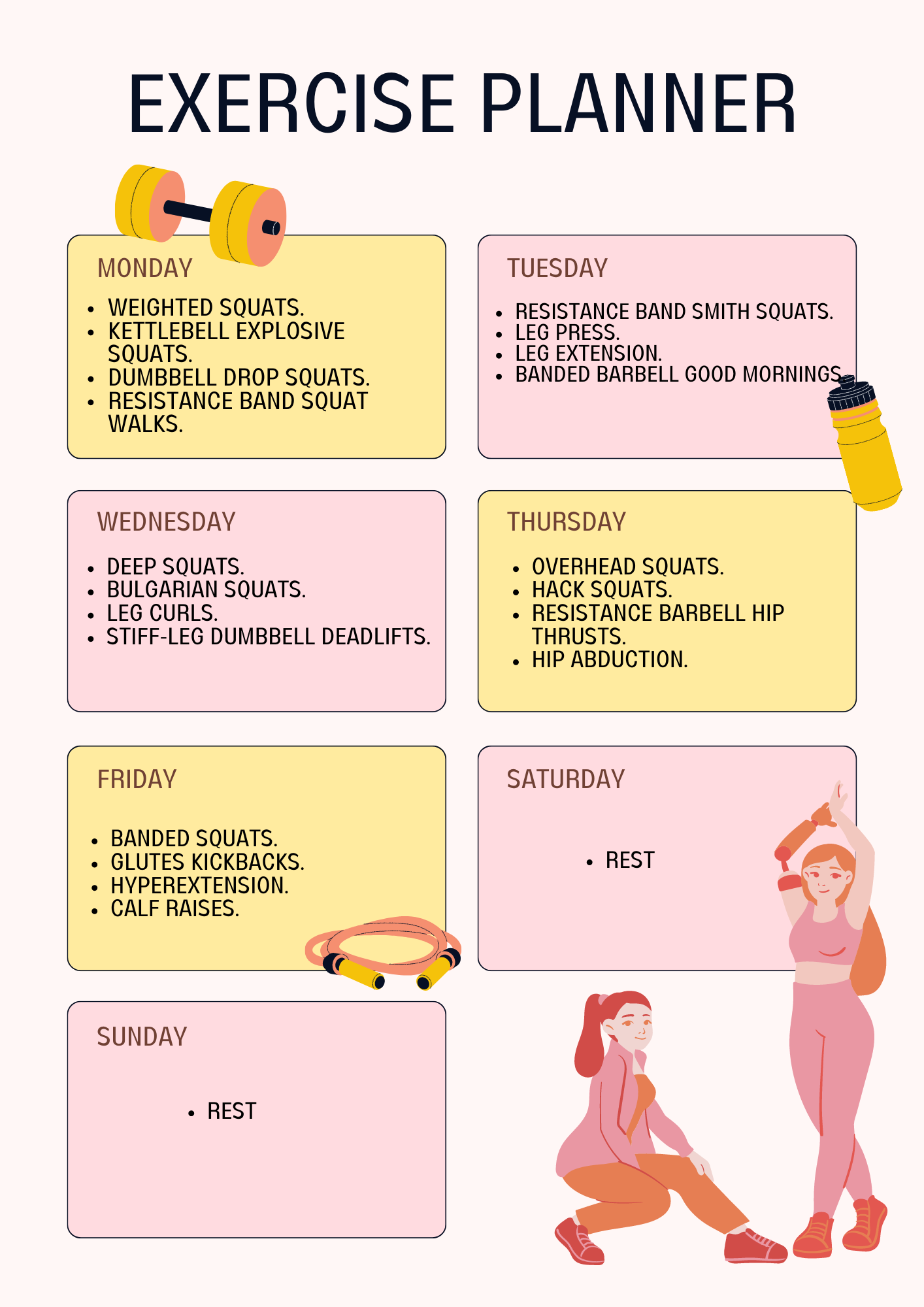 Coco Bliss exercise planner